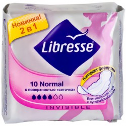 Прокладки женские, Libresse (Либресс) №10 инвизибл нормал драй с поверхностью сеточкой